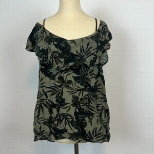 Old Navy Green Tropical Off-Shoulder Shirt Top Blouse ((size Small))